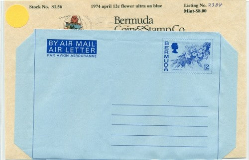 1974 April 12c flower ultra on blue air letter