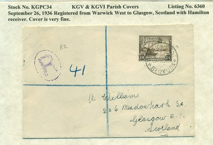 KGV & KGVI Parish Covers Warwick West September 26, 1936 KGPC 34