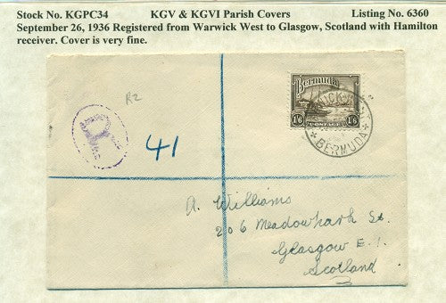 KGV & KGVI Parish Covers Warwick West September 26, 1936 KGPC 34