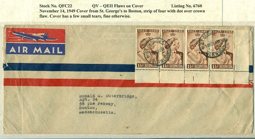 QV-QEII Flaws on Cover November 14, 1949 dot over crown QFC 22