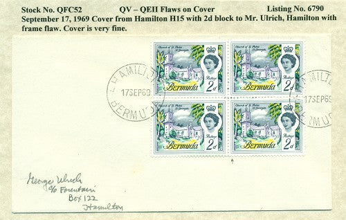 QV-QEII Flaws on Cover September 17, 1969 frame flaw QFC 52