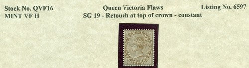 Queen Victoria Flaws Retouch on crown SG-19 QVF 16