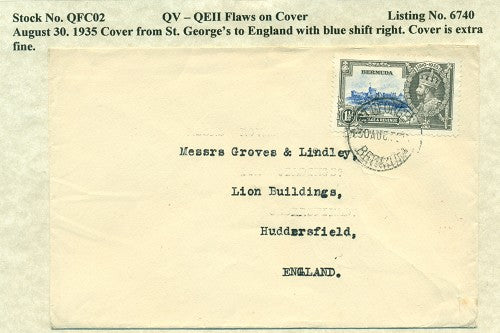 QV-QEII Flaws on Cover August 30, 1935 blue shift QFC 02