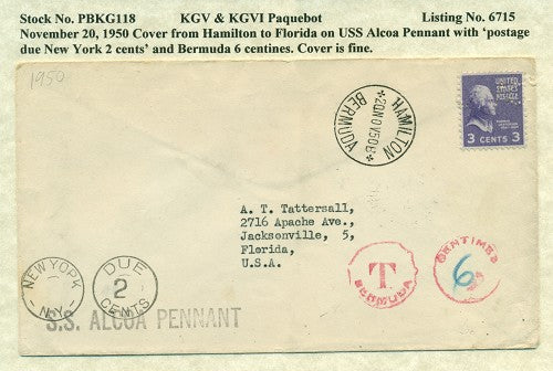 Paquebot Mail from November 20, 1950 PBM 118