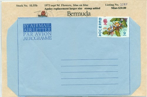 1973 Sept 9c flower blue on blue air letter