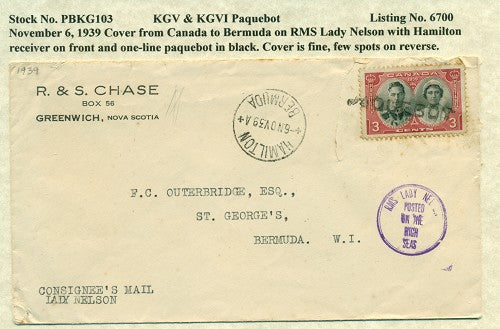 Paquebot Mail from November 6, 1939 PBM 103
