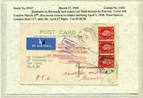 MAR 17 - 1938 Balt to Bda London -FF47