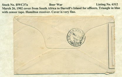 Boer War Cover - March 26, 1902  BWC 37A