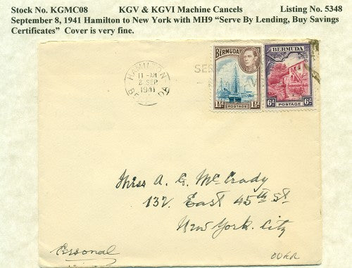 Machine Cancels September 8, 1941 Hamilton to New York
