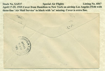 Special Air Flights April 17-25, 1925 SAF 27