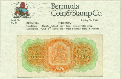QE2   2nd series Sec-strip 1957 5 Pound Note