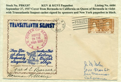 Paquebot Mail from September 27, 1937 PBM 87