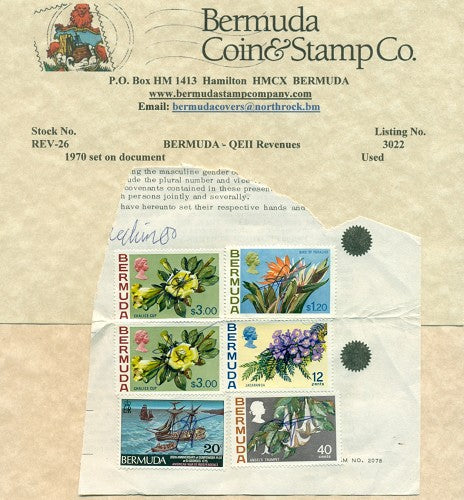 Six stamps on piece of document