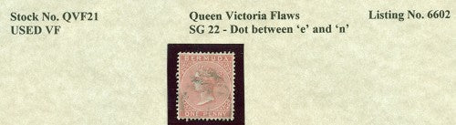 Queen Victoria Flaws Dot between 'e' and 'n' SG-22 QVF 21